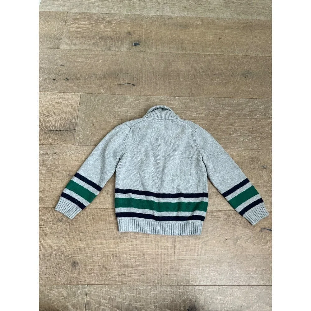 Janie & Jack Boys Gray Button-Front Cardigan With Green & Navy Stripes Size S